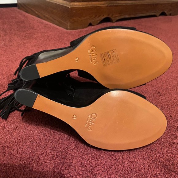 Chloé Wedged Suede Fringed Open Toe Sandals (Never Worn) - Picture 4 of 4